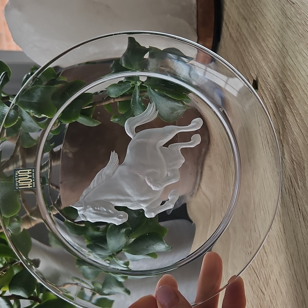 HOYA Horse Plate Vintage Engraved Crystal